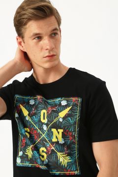 Only &amp; Sons Renkli Baskılı Siyah T-Shirt(123422104)