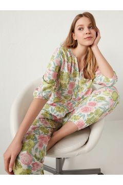 Kadın Çiçek Desenli Viskon Pijama Takımı(127690710)